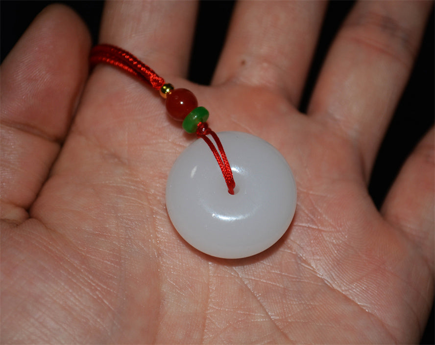 Real Chinese White Hetian Jade Donut Pendant Nephrite Amulet Hotan Bead Genuine River Pebble Mutton Fat Doughnut Authentic natural