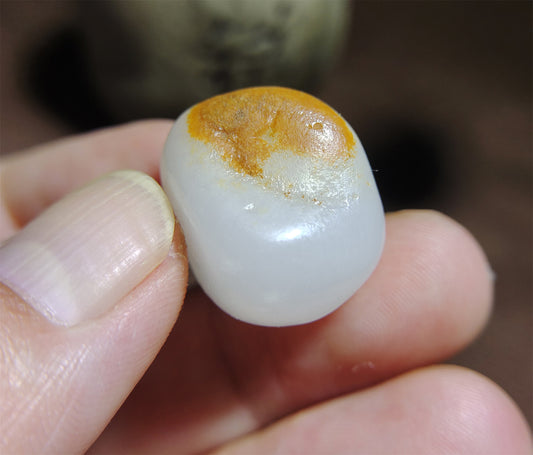 Genuine Chinese White Hetian Jade Pendant Natural Nephrite Hotan Bead Old Antique Real River Pebble Mutton Fat Amulet