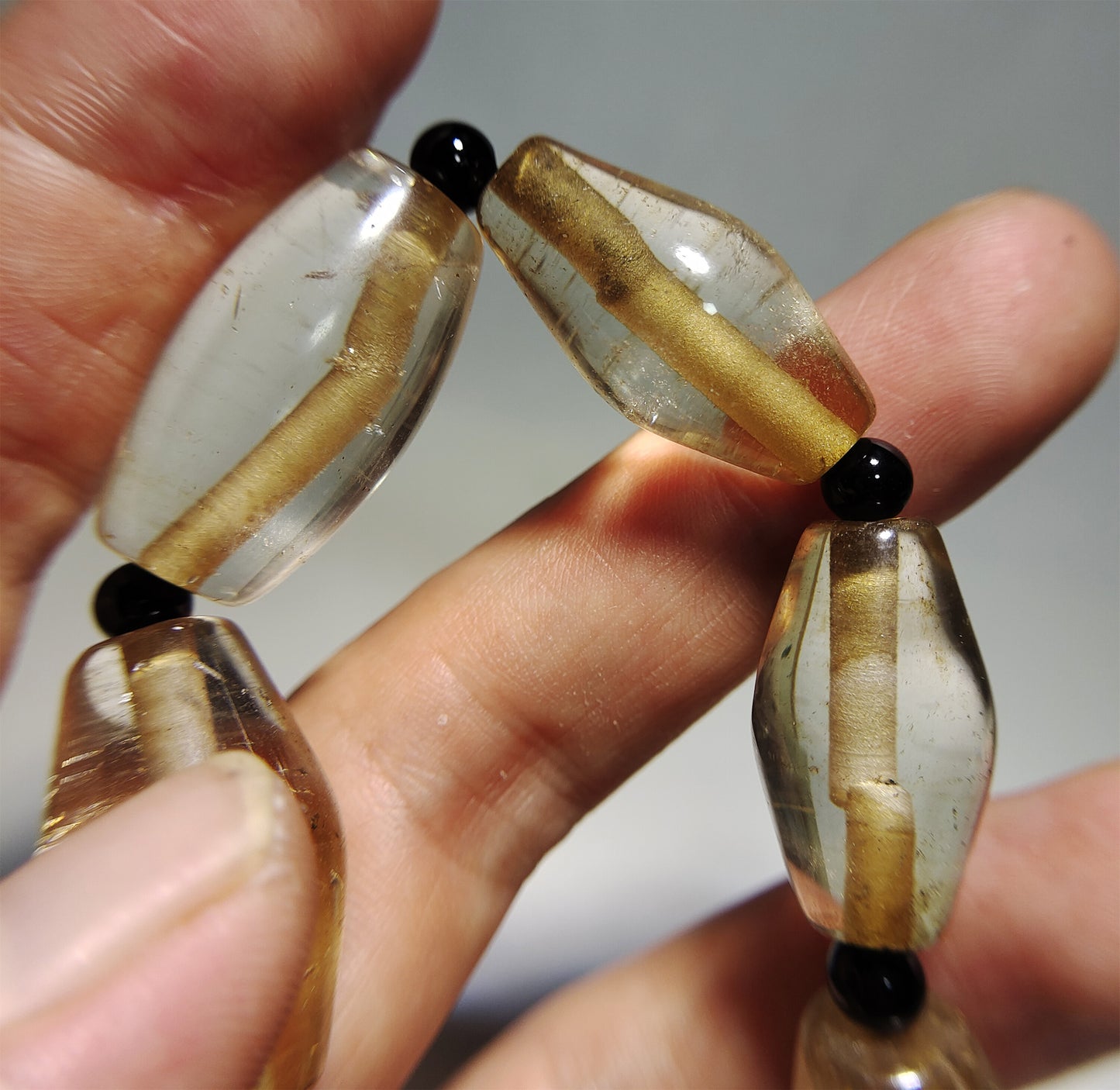 Real Himalaya Ancient White Crystal Bracelet Mala Beads Amulet Clear Quartz Genuine Old Antique Chinese Talisman