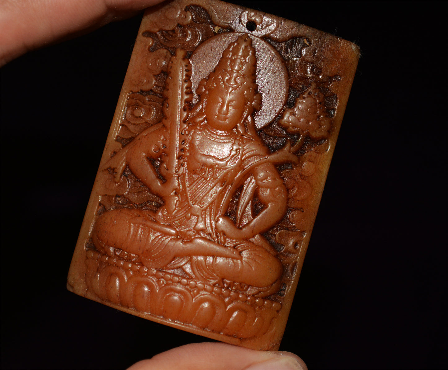 Real Himalaya Old Antique Kapala Bone Kwan Yin Buddha Pendant Amulet Statue Tibetan Genuine Guanyin Talisman Manjushri