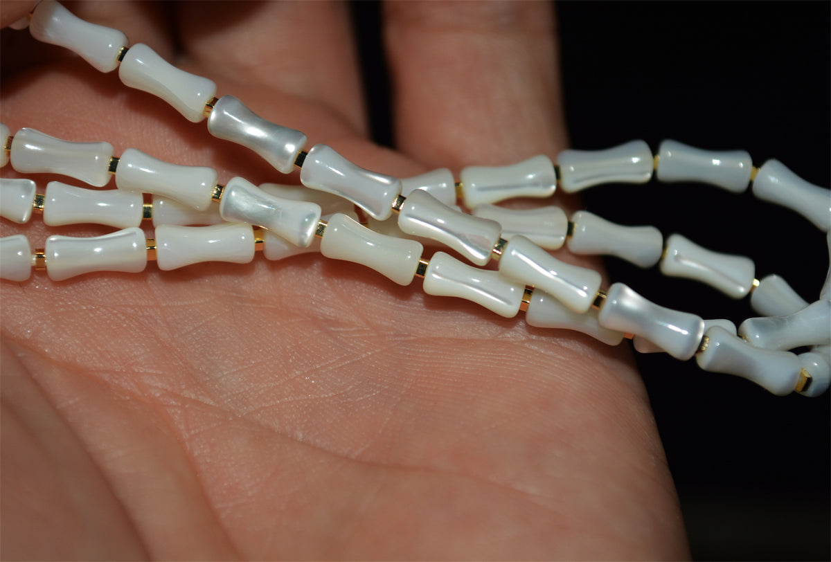 Real Old Antique Mother of Pearl Bracelet Shell Necklace Mini Small Size Tibetan Mala Prayer Beads Natural 文玩老珍珠小桶珠手链鱼骨老剁珠项链手串贝壳管珠锁骨链