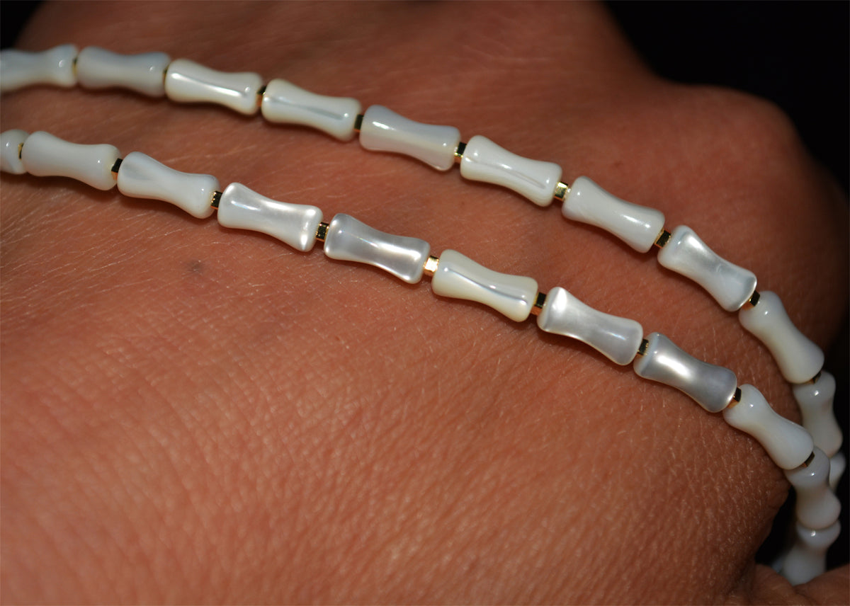 Real Old Antique Mother of Pearl Bracelet Shell Necklace Mini Small Size Tibetan Mala Prayer Beads Natural 文玩老珍珠小桶珠手链鱼骨老剁珠项链手串贝壳管珠锁骨链
