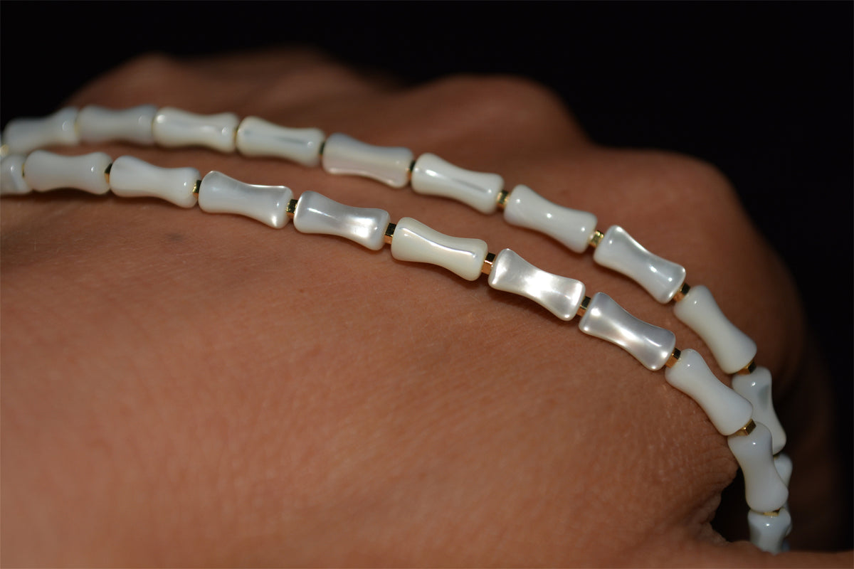 Real Old Antique Mother of Pearl Bracelet Shell Necklace Mini Small Size Tibetan Mala Prayer Beads Natural 文玩老珍珠小桶珠手链鱼骨老剁珠项链手串贝壳管珠锁骨链