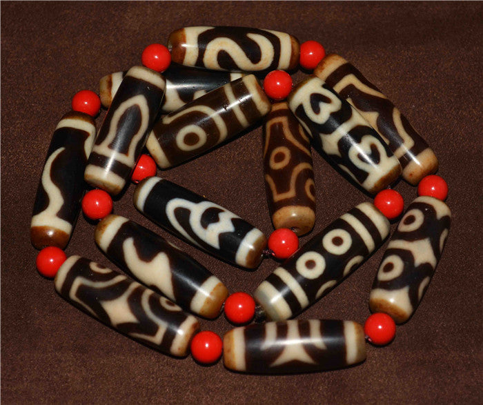 Real Himalaya Old Two Eyes Dzi Bead Amulet Six Five Eight Three Lotus Ruyi Tibet Agate Pure Gzi Old Antique Talisman