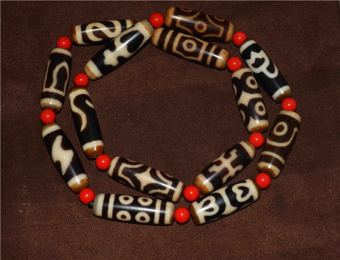 Real Himalaya Old Two Eyes Dzi Bead Amulet Six Five Eight Three Lotus Ruyi Tibet Agate Pure Gzi Old Antique Talisman