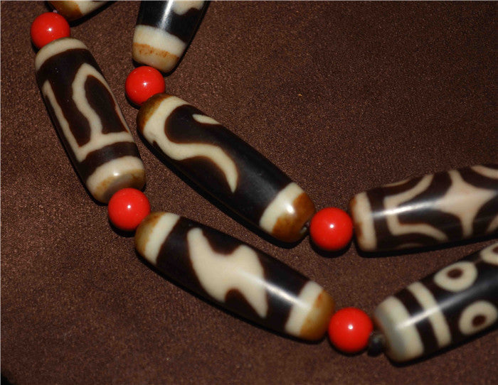 Real Himalaya Old Two Eyes Dzi Bead Amulet Six Five Eight Three Lotus Ruyi Tibet Agate Pure Gzi Old Antique Talisman