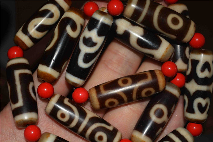 Real Himalaya Old Two Eyes Dzi Bead Amulet Six Five Eight Three Lotus Ruyi Tibet Agate Pure Gzi Old Antique Talisman