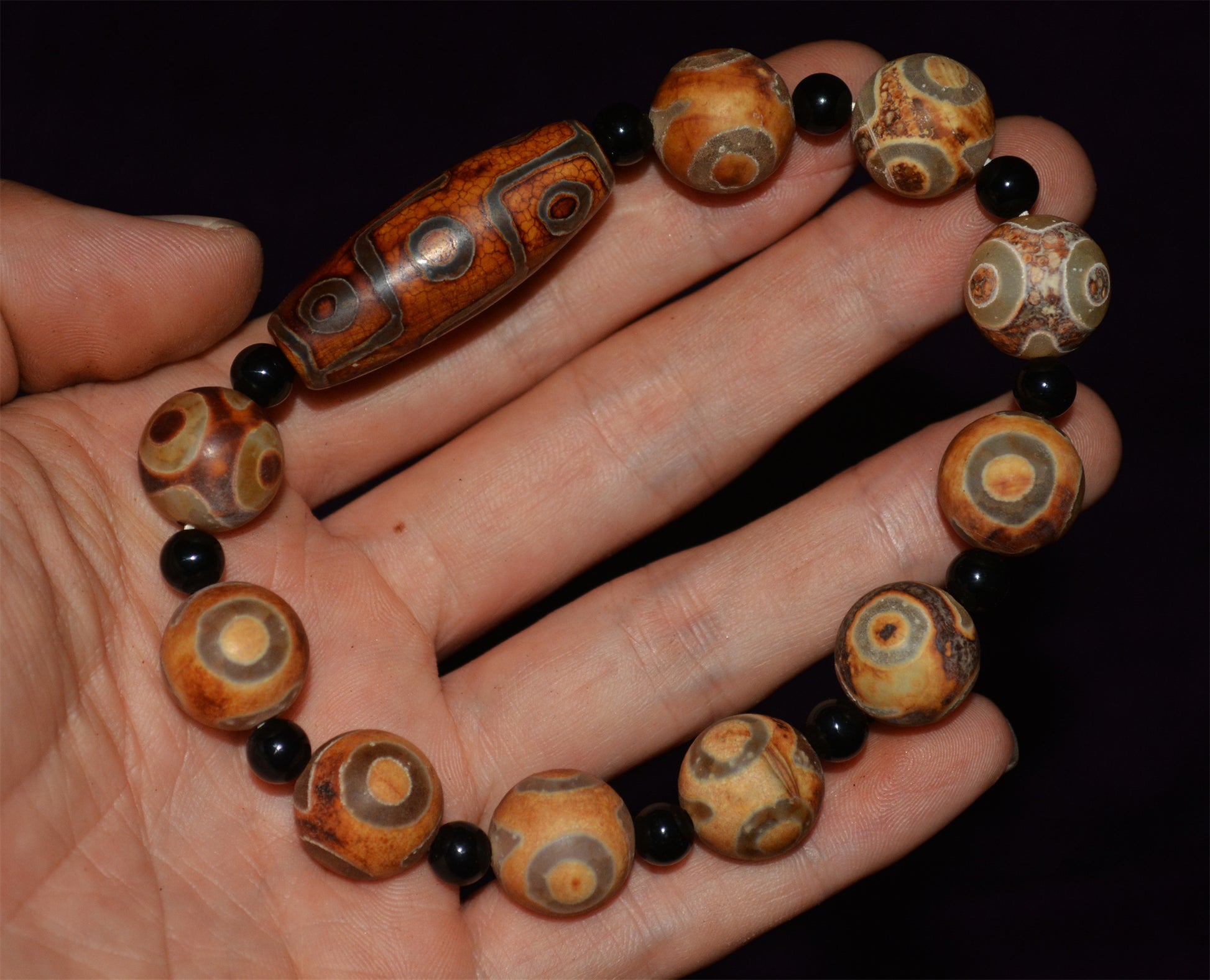 Real Himalayan Old Ancient Nine Three Eyes Dzi Bead Bracelet Amulet Mala Prayer Beads Tibetan Agate Gzi