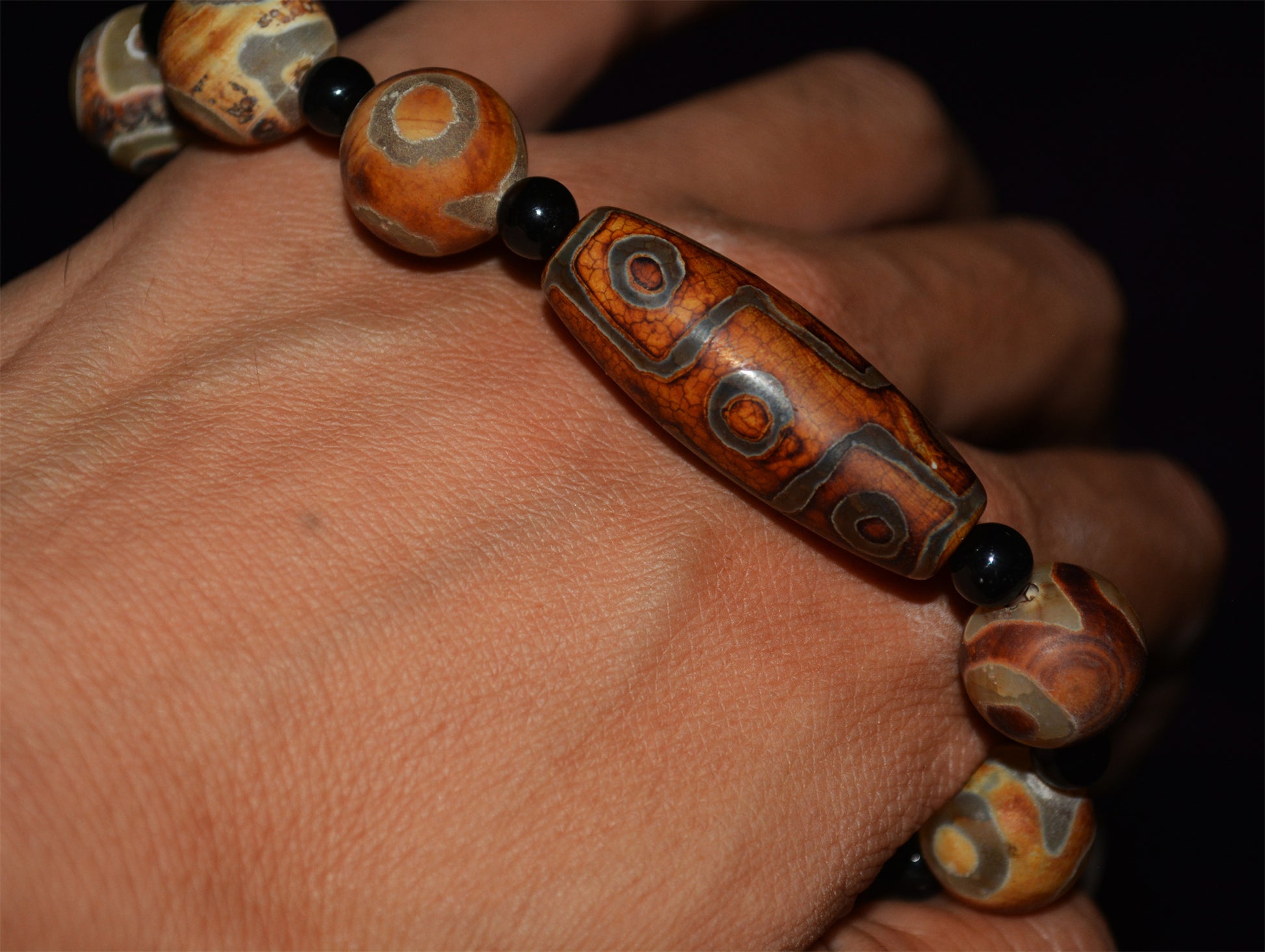 Real Himalayan Old Ancient Nine Three Eyes Dzi Bead Bracelet Amulet Mala Prayer Beads Tibetan Agate Gzi