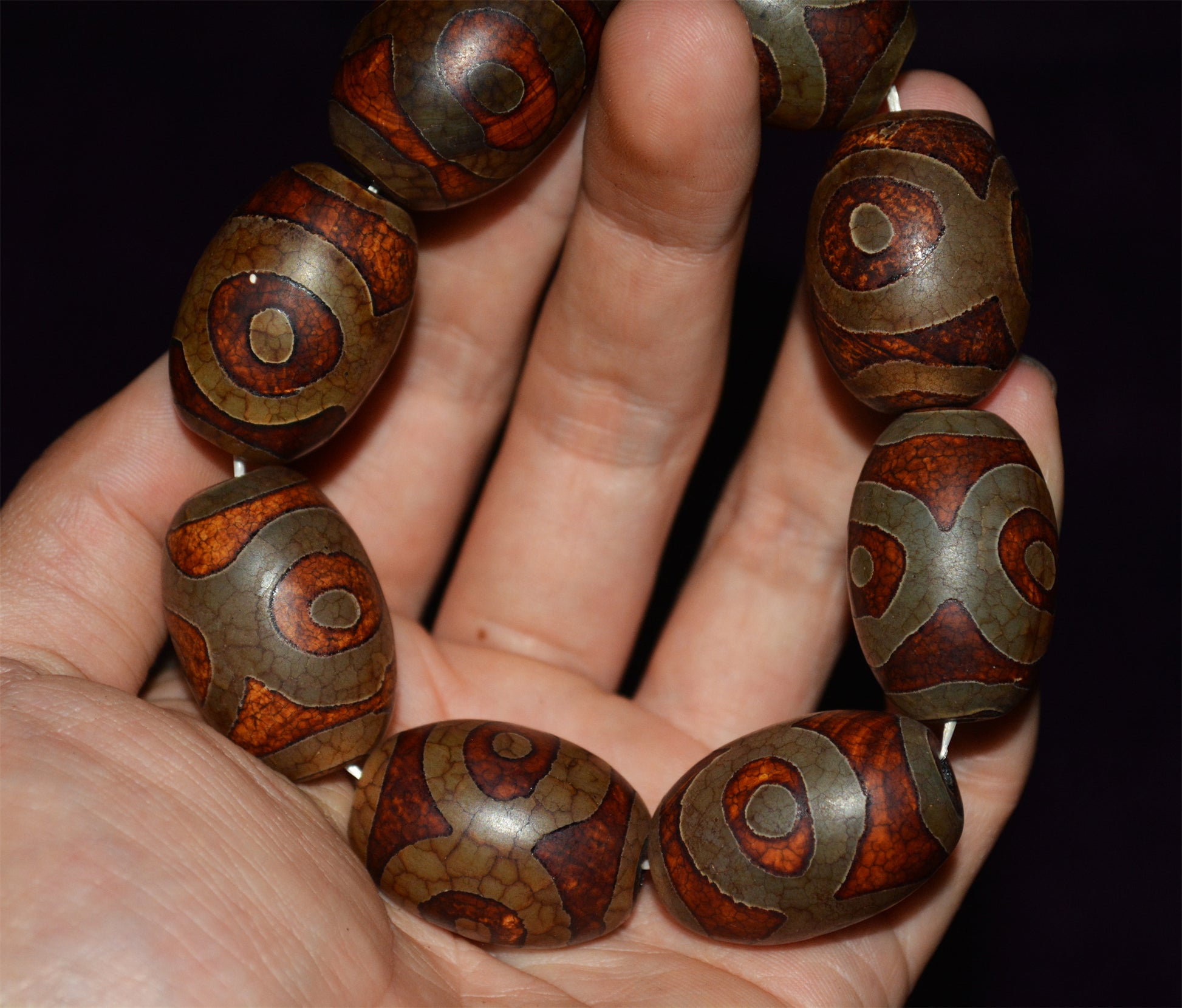 Real Himalayan Old Ancient Three Eyes Dzi Bead Bracelet Amulet Mala Prayer Beads Genuine Tibetan Agate Gzi