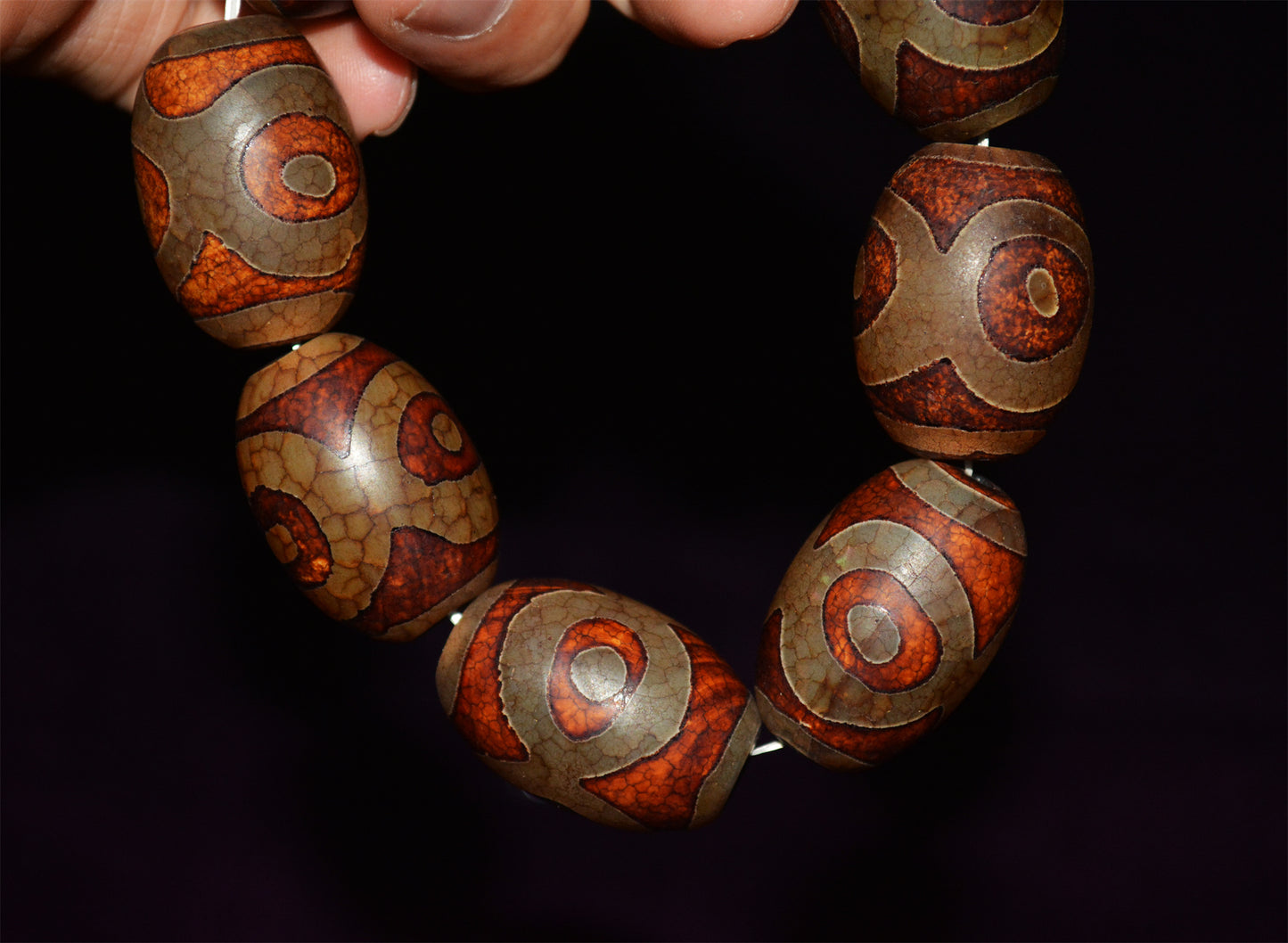 Real Himalayan Old Ancient Three Eyes Dzi Bead Bracelet Amulet Mala Prayer Beads Genuine Tibetan Agate Gzi