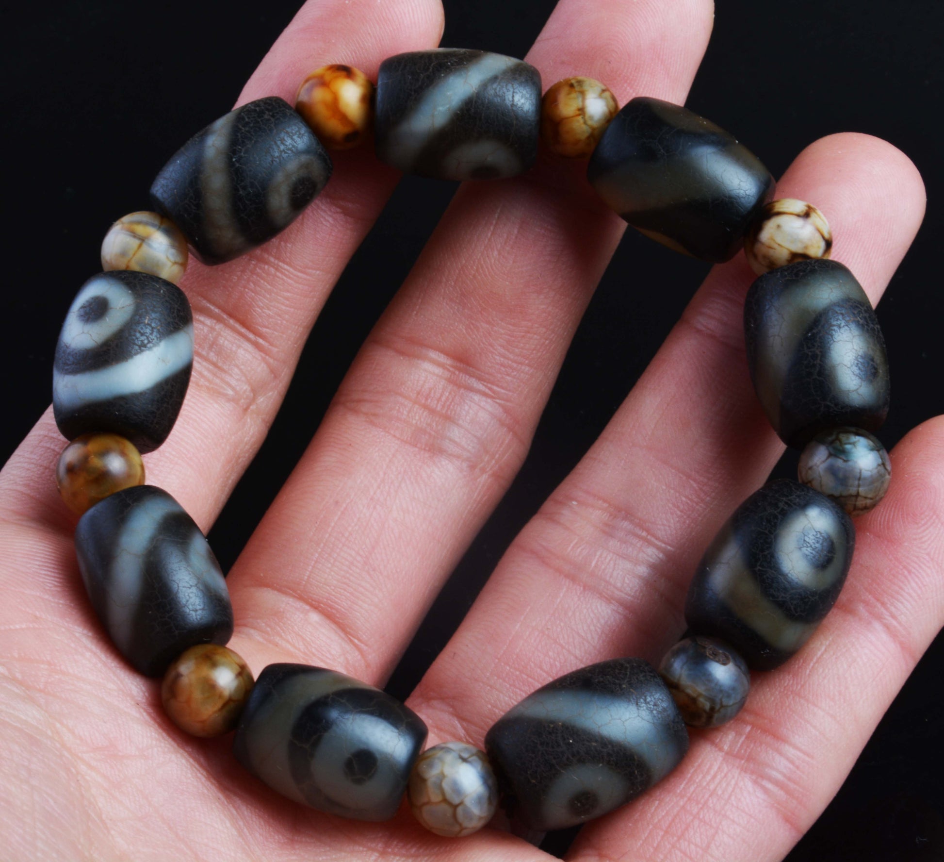 Real Himalayan Old Ancient Two Eyes Dzi Bead Bracelet Mala Amulet Tibet Agate Pure 2 Eyed Gzi Talisman