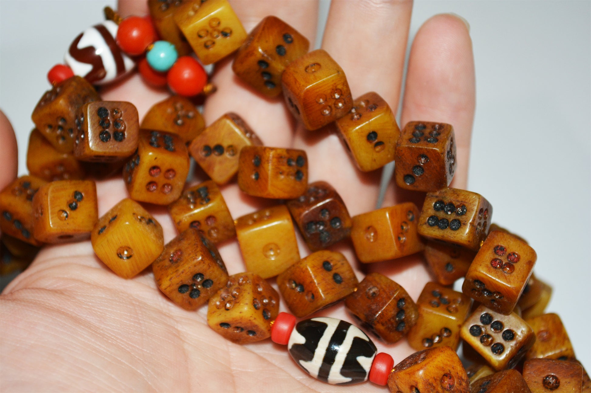 Real Himalayan Old Antique Kapala Bone Dice Mala Prayer Beads Bracelet Rosary Amulet Tibetan Buddhism Lucky Talisman Palden Lhamo