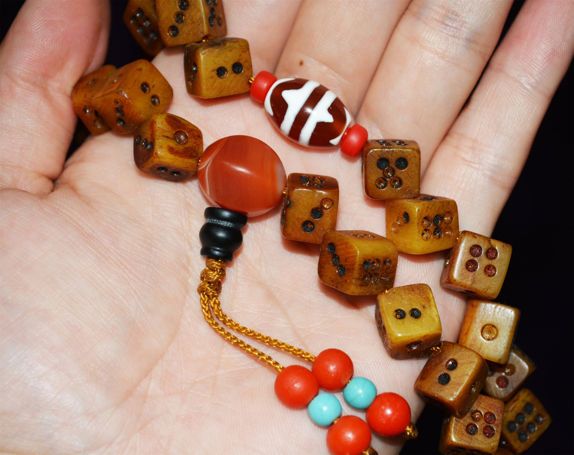 Real Himalayan Old Antique Kapala Bone Dice Mala Prayer Beads Bracelet Rosary Amulet Tibetan Buddhism Lucky Talisman Palden Lhamo