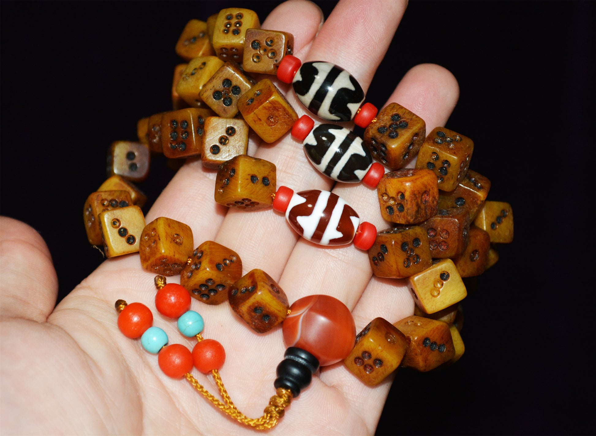 Real Himalayan Old Antique Kapala Bone Dice Mala Prayer Beads Bracelet Rosary Amulet Tibetan Buddhism Lucky Talisman Palden Lhamo