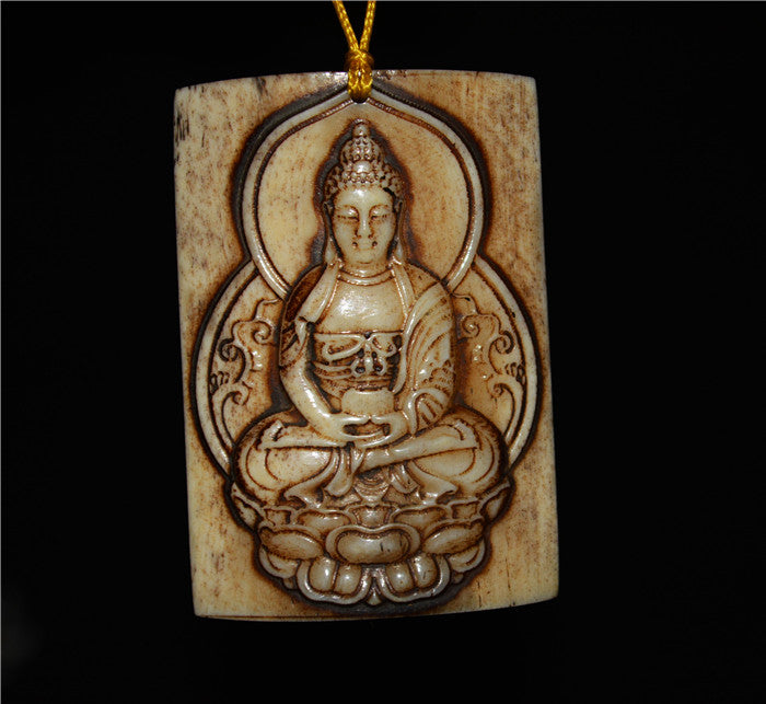 Real Himalayan Old Antique Kapala Bone Kwan Yin Buddha Pendant Amulet Statue Tibet Genuine Guanyin Talisman