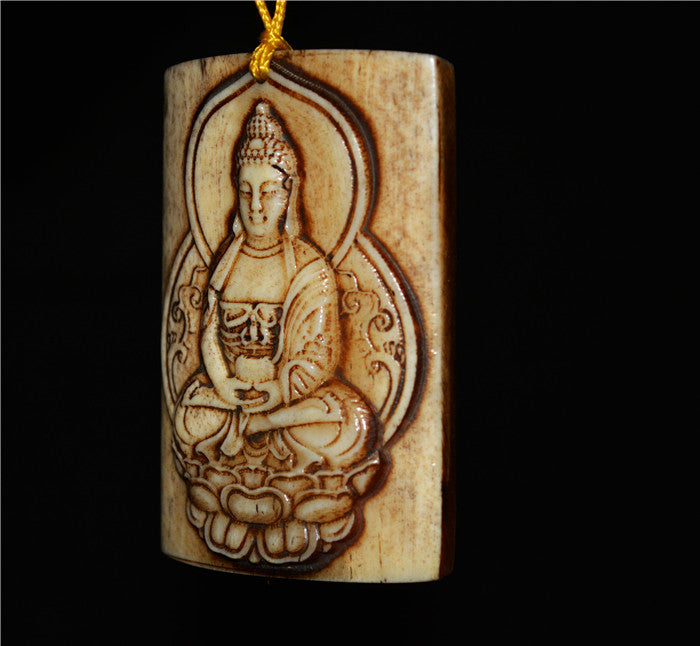 Real Himalayan Old Antique Kapala Bone Kwan Yin Buddha Pendant Amulet Statue Tibet Genuine Guanyin Talisman