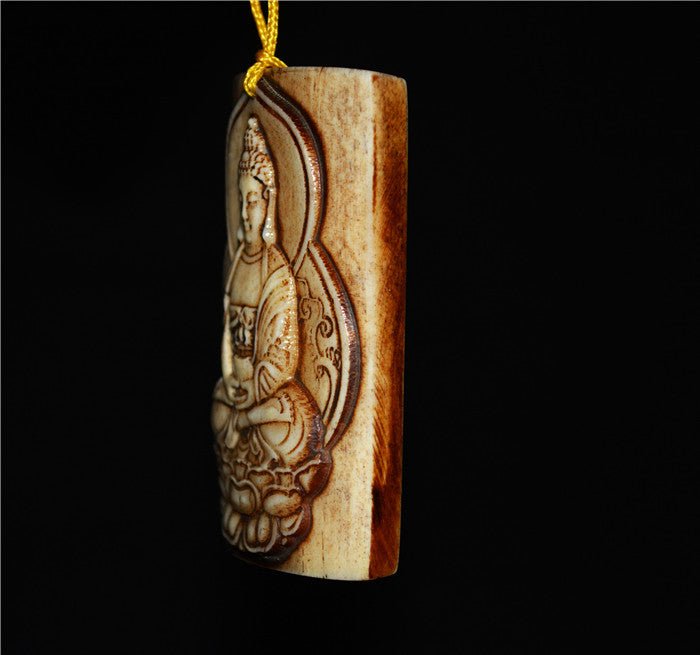 Real Himalayan Old Antique Kapala Bone Kwan Yin Buddha Pendant Amulet Statue Tibet Genuine Guanyin Talisman