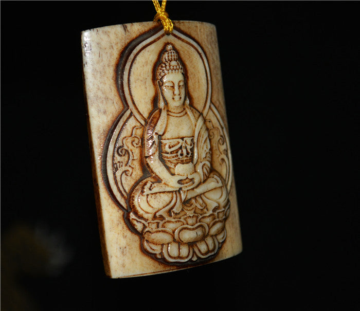 Real Himalayan Old Antique Kapala Bone Kwan Yin Buddha Pendant Amulet Statue Tibet Genuine Guanyin Talisman