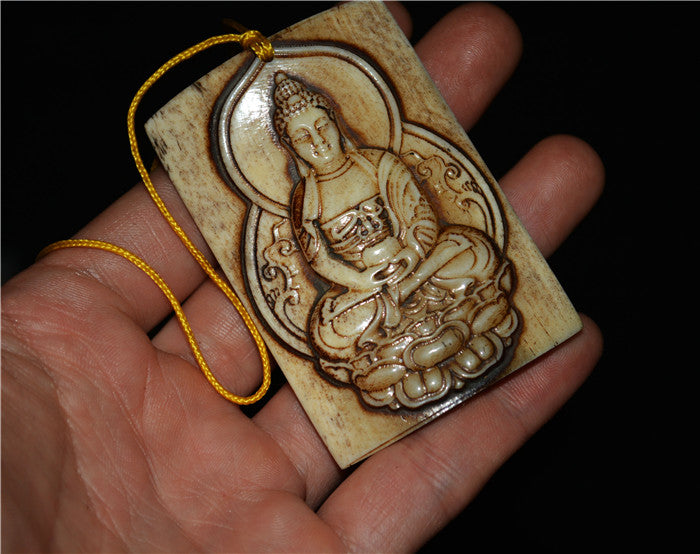 Real Himalayan Old Antique Kapala Bone Kwan Yin Buddha Pendant Amulet Statue Tibet Genuine Guanyin Talisman