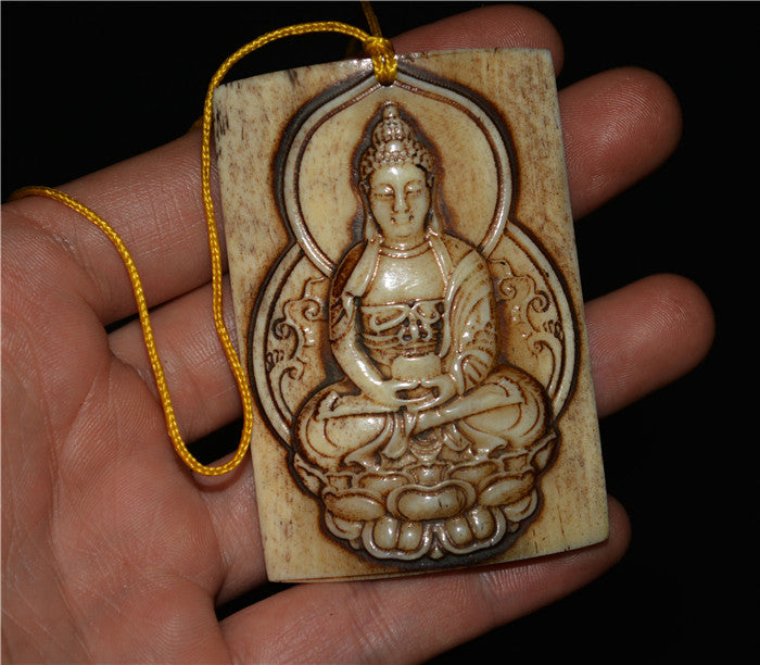 Real Himalayan Old Antique Kapala Bone Kwan Yin Buddha Pendant Amulet Statue Tibet Genuine Guanyin Talisman