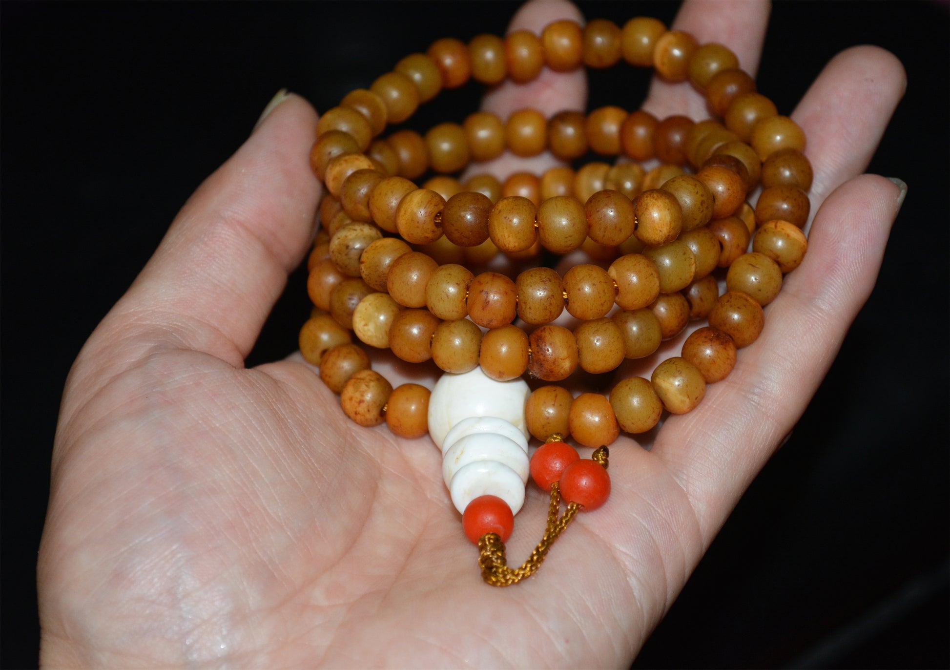 Real Himalayan Old Antique Kapala Bone Mala Prayer Beads Bracelet Rosary Amulet Tibetan Lucky Talisman