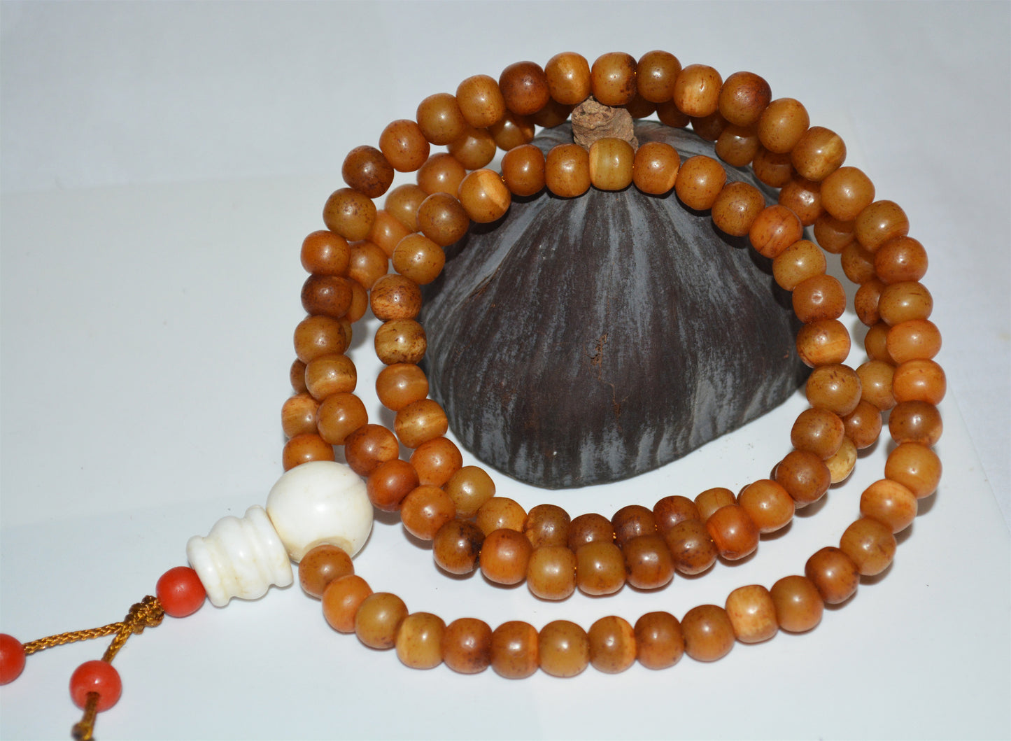 Real Himalayan Old Antique Kapala Bone Mala Prayer Beads Bracelet Rosary Amulet Tibetan Lucky Talisman