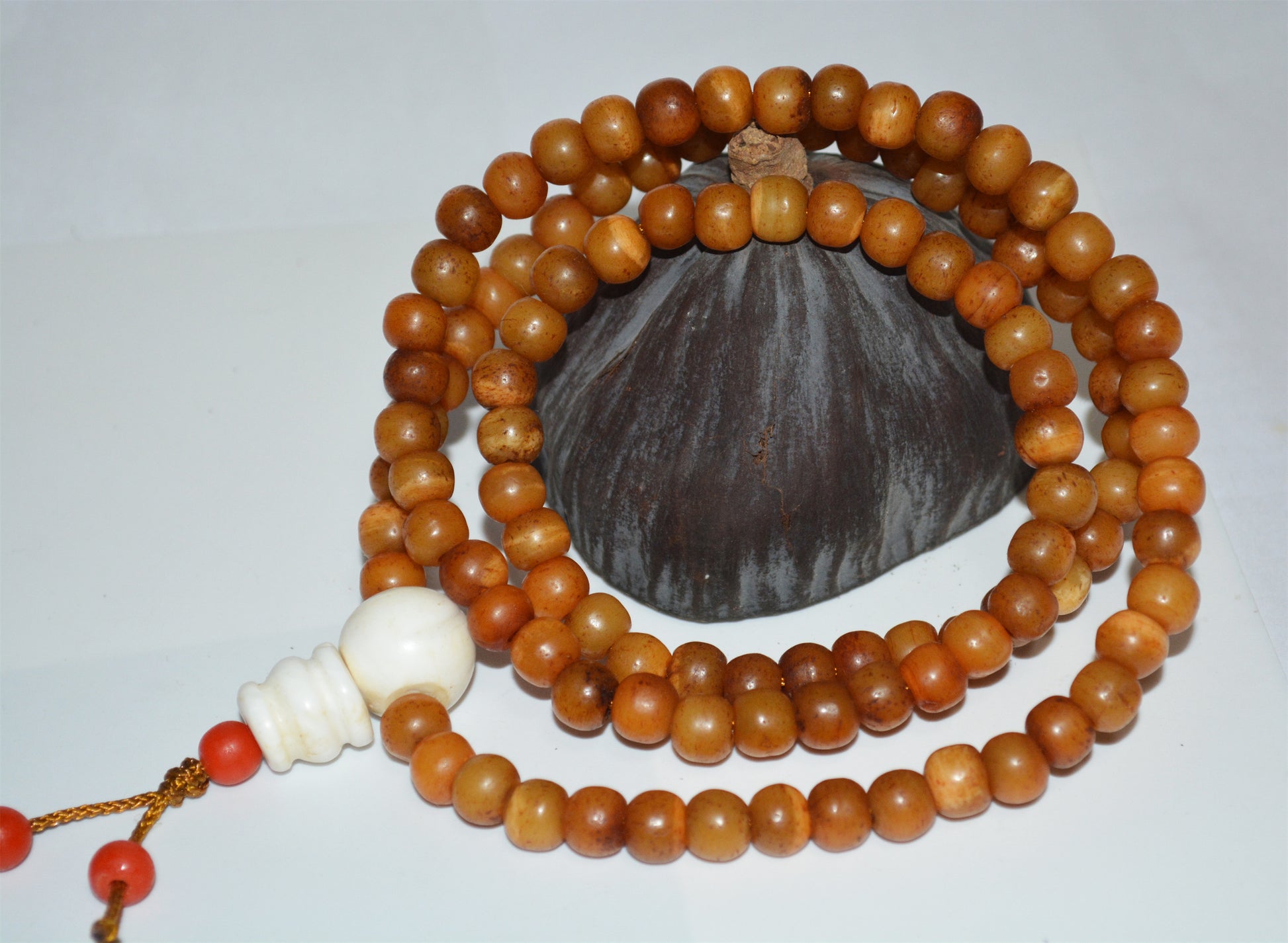 Real Himalayan Old Antique Kapala Bone Mala Prayer Beads Bracelet Rosary Amulet Tibetan Lucky Talisman