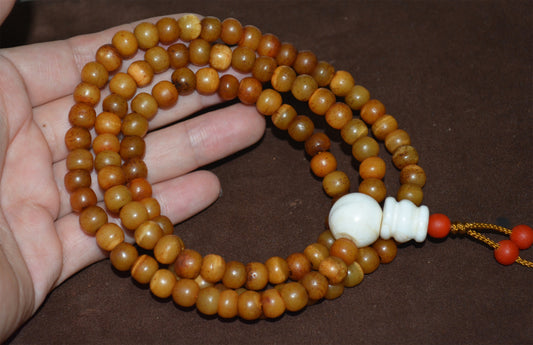 Real Himalayan Old Antique Kapala Bone Mala Prayer Beads Bracelet Rosary Amulet Tibetan Lucky Talisman