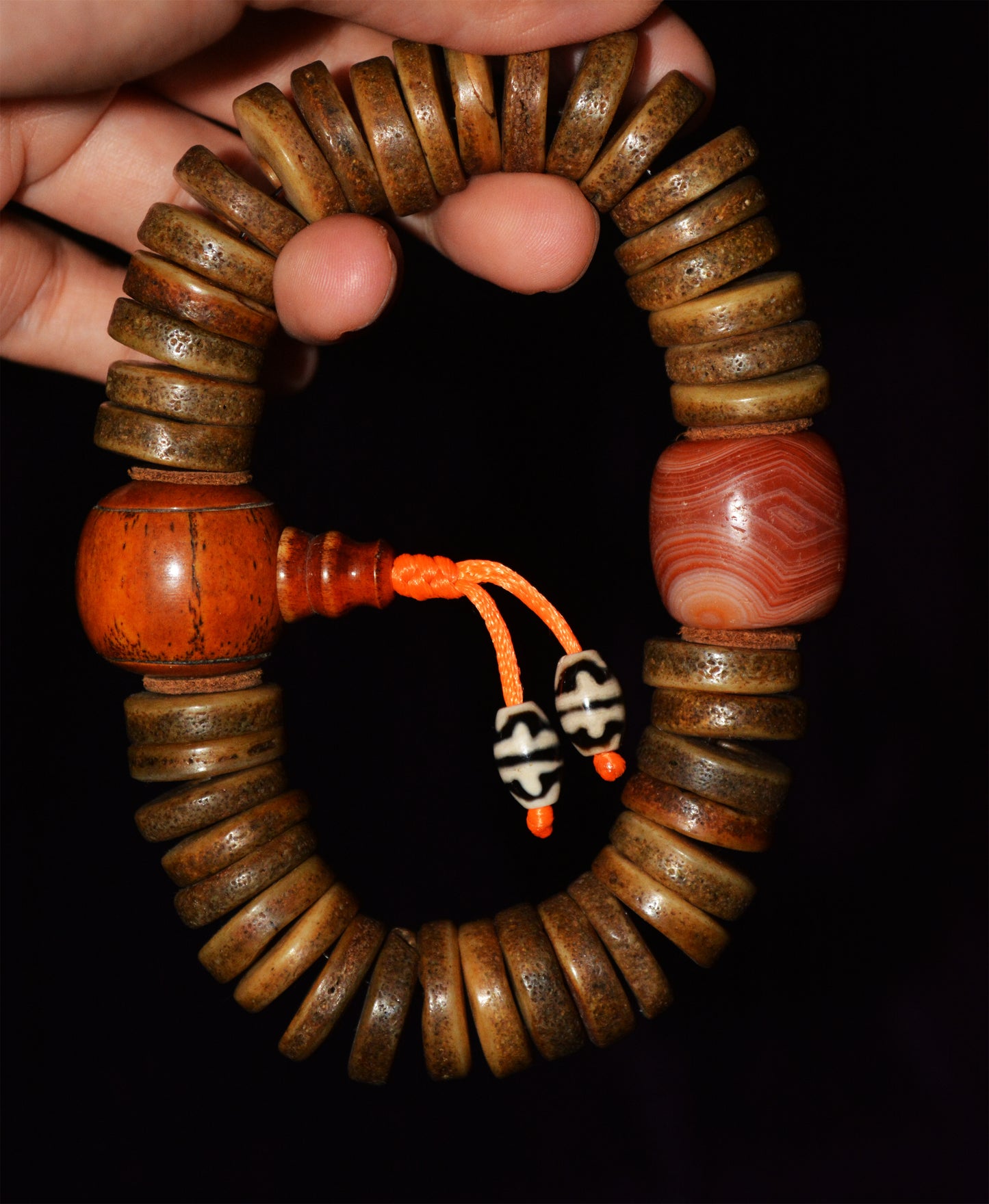 Real Himalayan Old Antique Kapala Bone Mala Prayer Beads Bracelet Rosary Tibetan Genuine Buddhism Worry Amulet