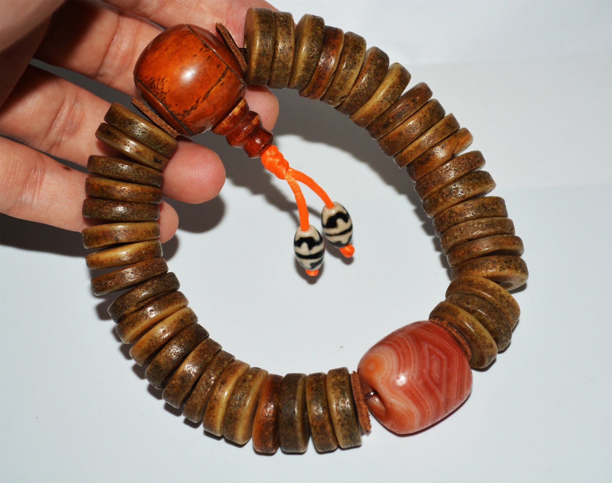 Real Himalayan Old Antique Kapala Bone Mala Prayer Beads Bracelet Rosary Tibetan Genuine Buddhism Worry Amulet