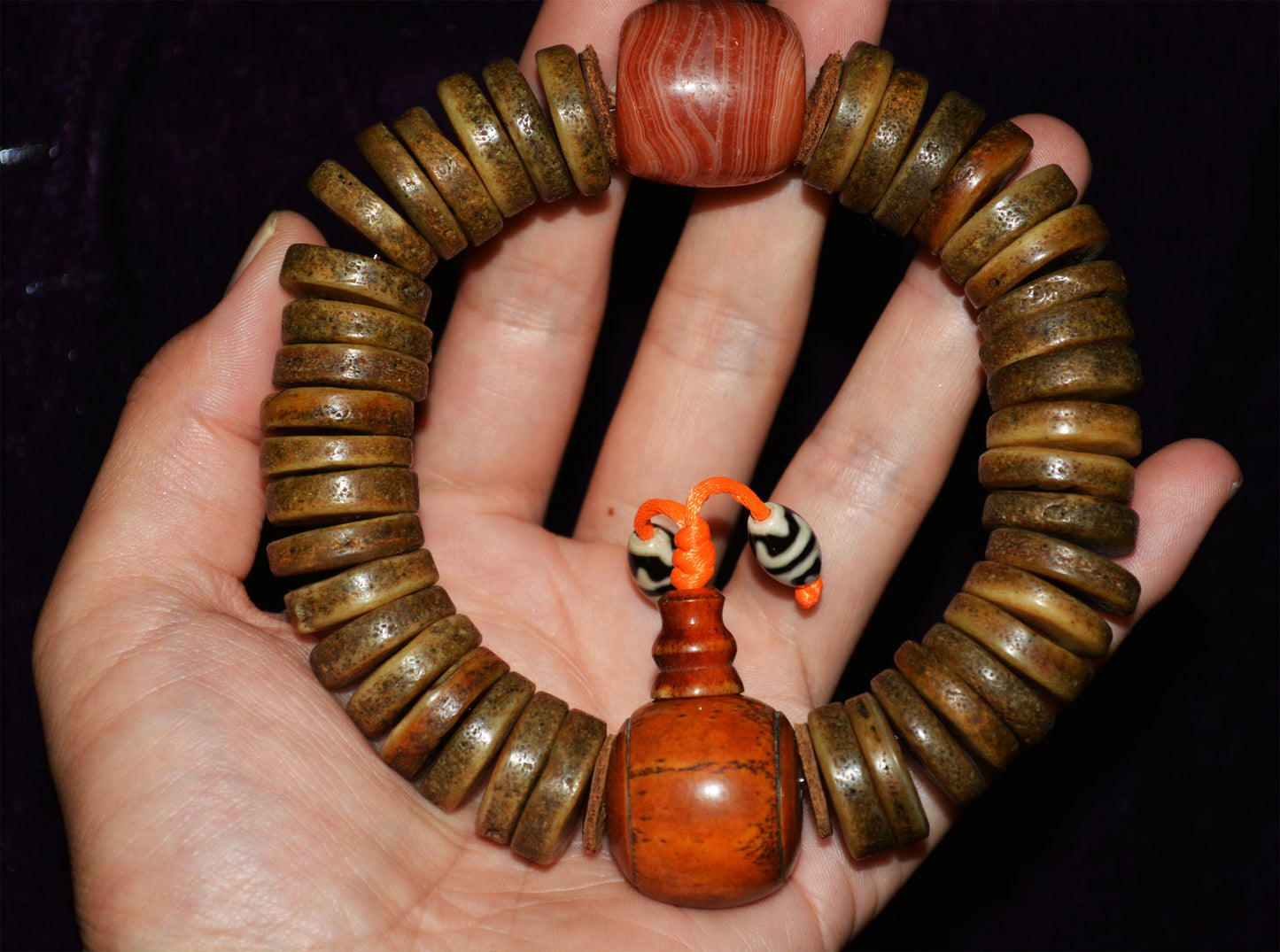 Real Himalayan Old Antique Kapala Bone Mala Prayer Beads Bracelet Rosary Tibetan Genuine Buddhism Worry Amulet