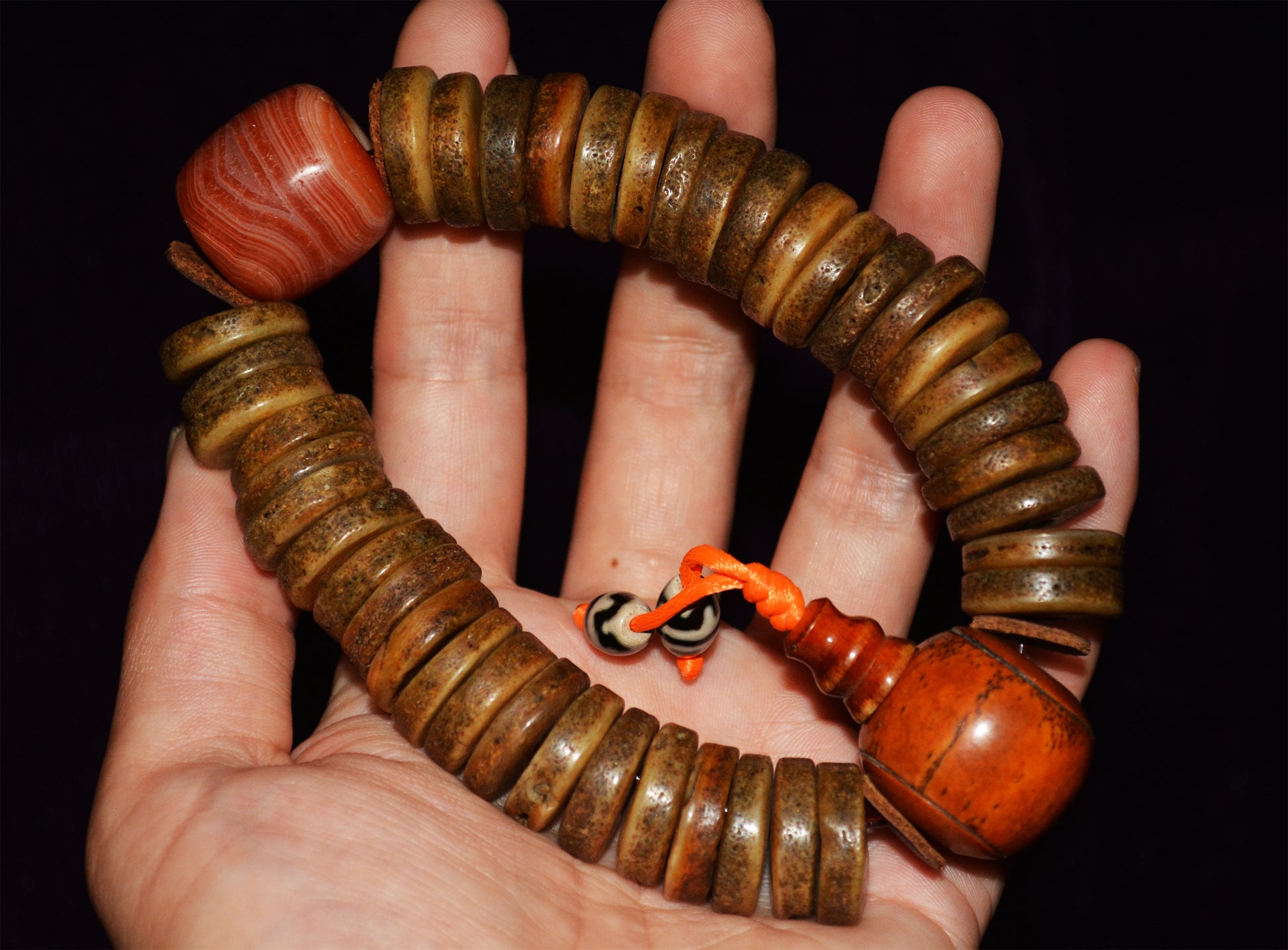 Real Himalayan Old Antique Kapala Bone Mala Prayer Beads Bracelet Rosary Tibetan Genuine Buddhism Worry Amulet