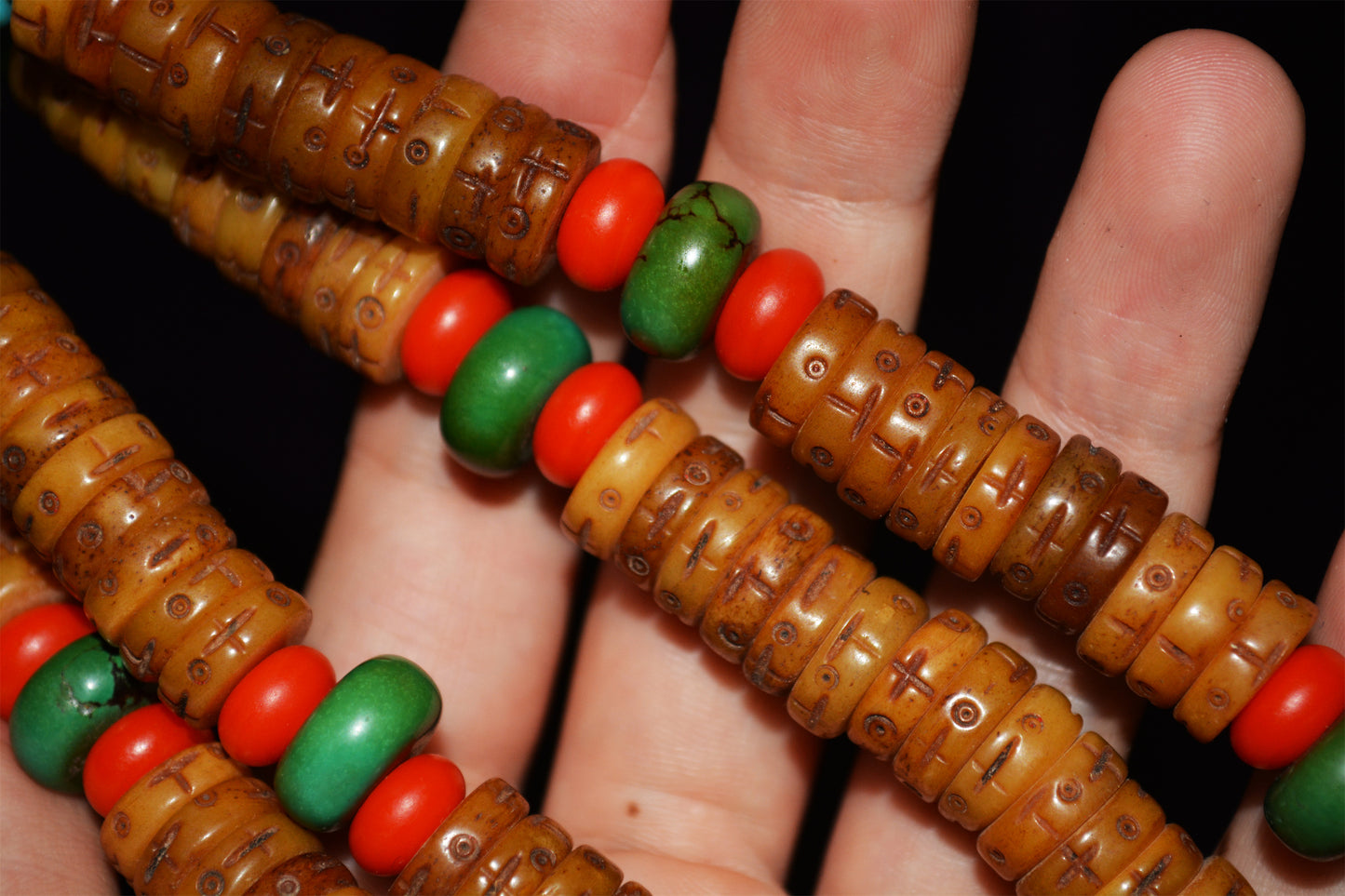 Real Himalayan Old Antique Kapala Bone Mala Prayer Beads Tibetan Rosary Bracelet Amulet Buddhism Lucky Talisman Tiger Tooth Zigzag Dzi Bead