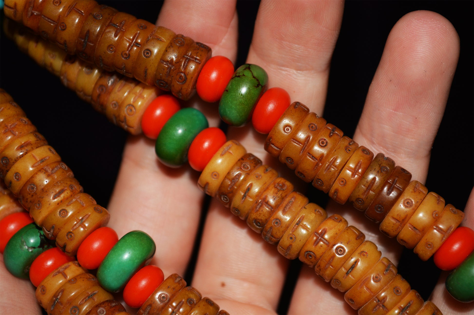 Real Himalayan Old Antique Kapala Bone Mala Prayer Beads Tibetan Rosary Bracelet Amulet Buddhism Lucky Talisman Tiger Tooth Zigzag Dzi Bead