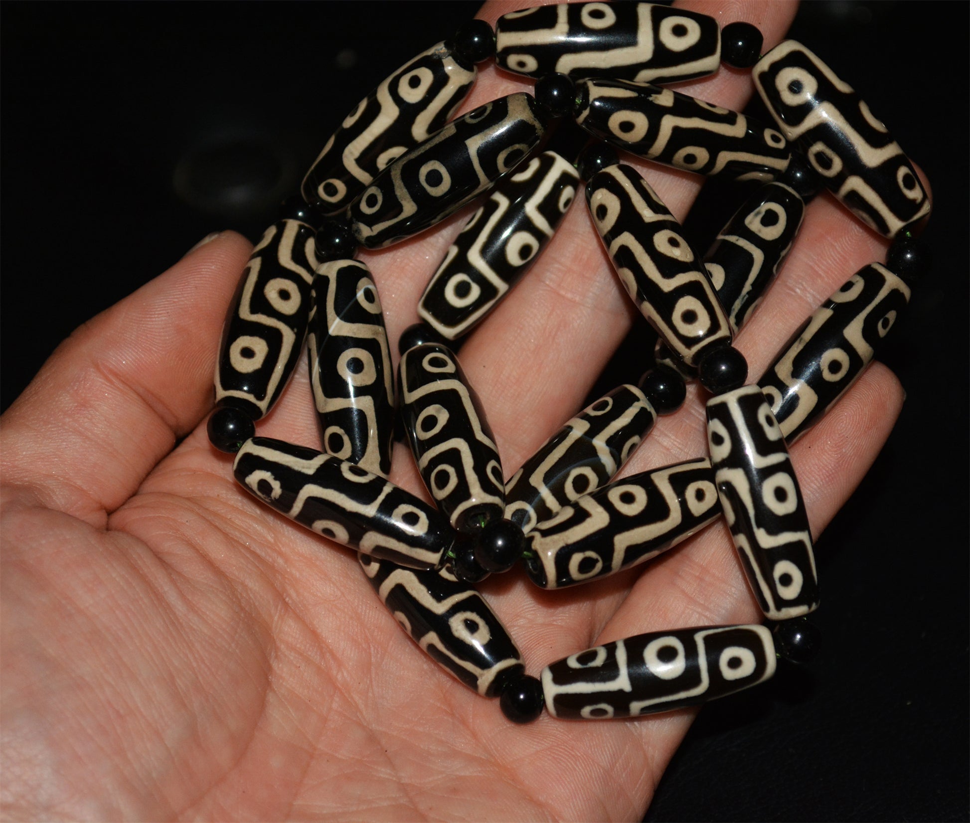 Real Himalayan Old Antique Nine Eyes Dzi Bead Necklace Amulet Mala Prayer Beads Tibetan Agate