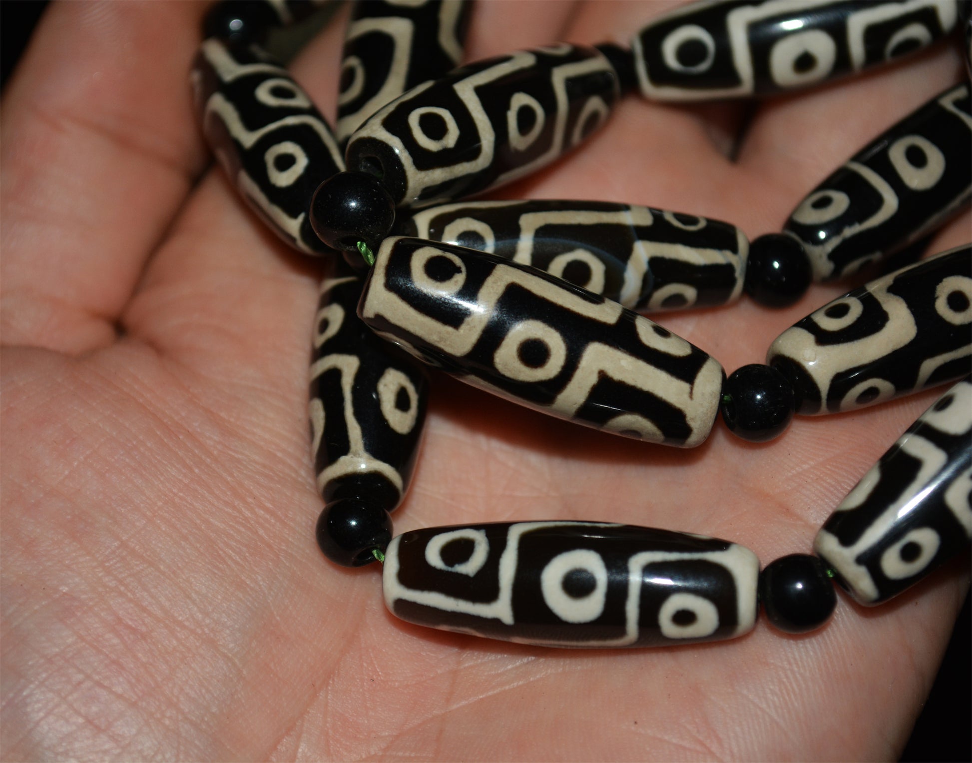 Real Himalayan Old Antique Nine Eyes Dzi Bead Necklace Amulet Mala Prayer Beads Tibetan Agate