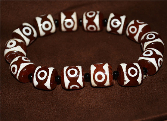 Real Himalayan Old Antique Three Eyes Dzi Bead Bracelet Mala Amulet Tibet Agate 3 Eyed Gzi Talisman