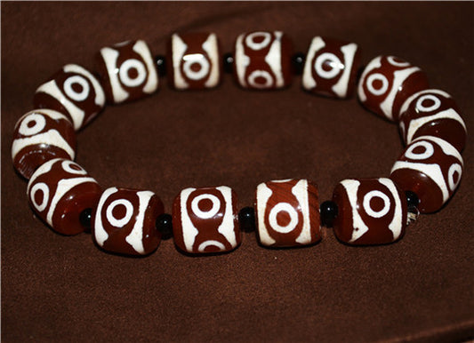 Real Himalayan Old Antique Three Eyes Dzi Bead Bracelet Mala Amulet Tibet Agate 3 Eyed Gzi Talisman