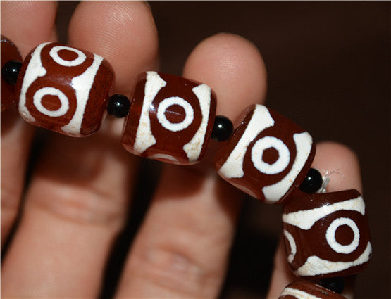 Real Himalayan Old Antique Three Eyes Dzi Bead Bracelet Mala Amulet Tibet Agate 3 Eyed Gzi Talisman