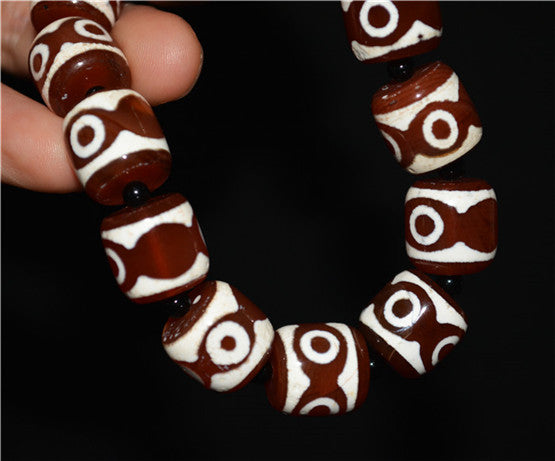 Real Himalayan Old Antique Three Eyes Dzi Bead Bracelet Mala Amulet Tibet Agate 3 Eyed Gzi Talisman