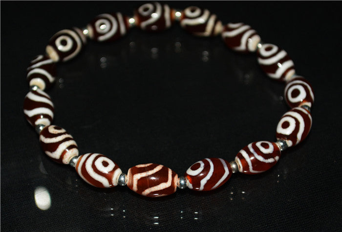 Real Himalayan Old Antique Two Eyes Dzi Bead Bracelet Mala Amulet Tibet Agate Pure 2 Eyed Gzi Talisman