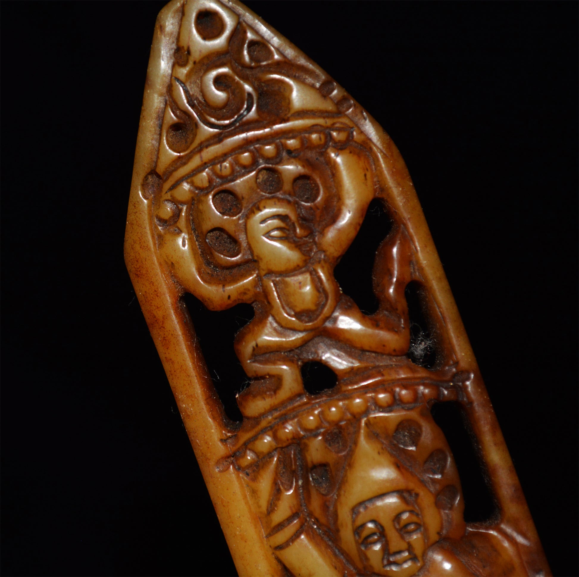 Real Himalayas Old Antique Kapala Bone Buddha Amulet Statue Tibet Pendant Talisman