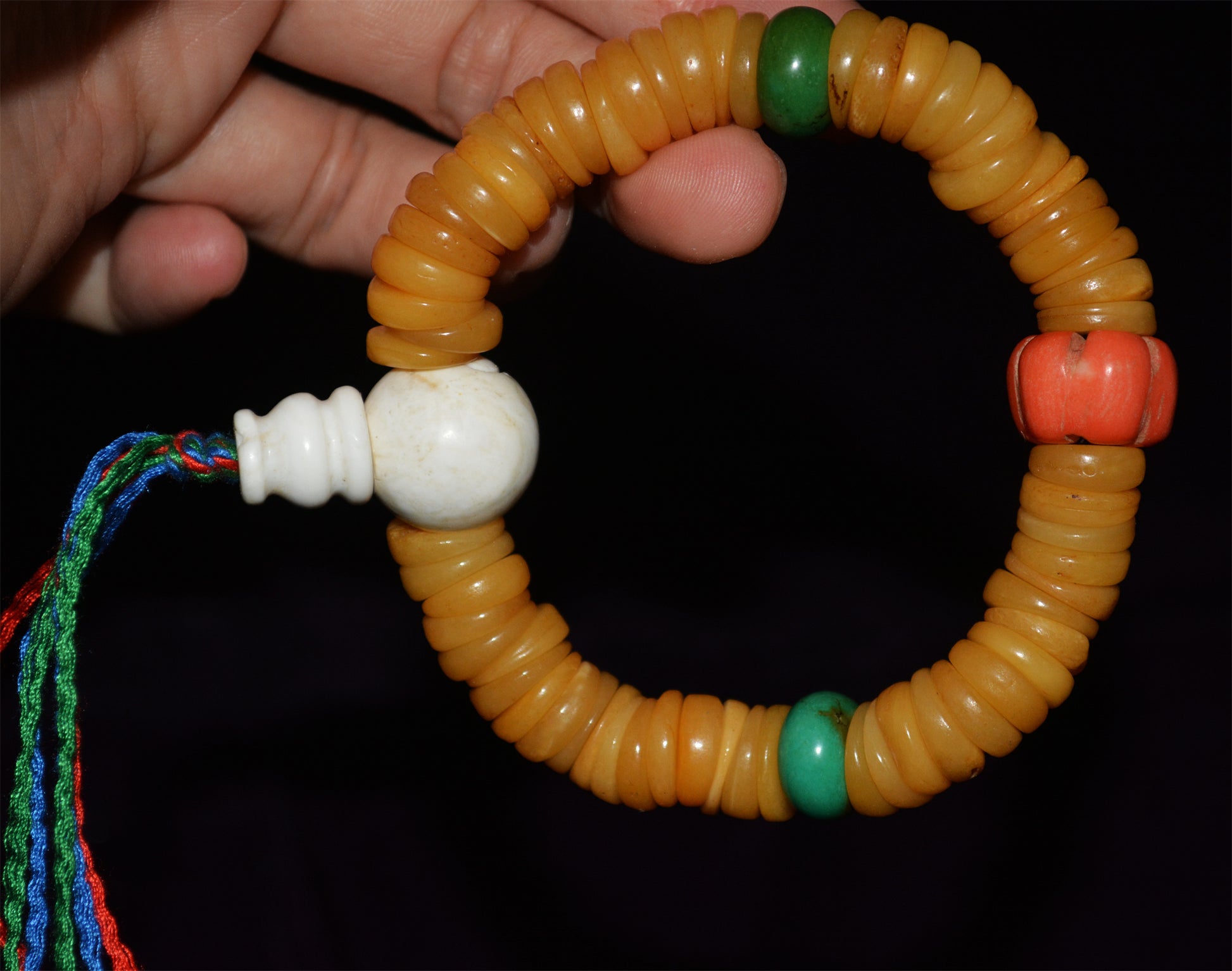 Real Himalayas Old Antique Kapala Bone Mala Prayer Beads Bracelet Rosary Tibetan Amulet Red Coral Turquoise 