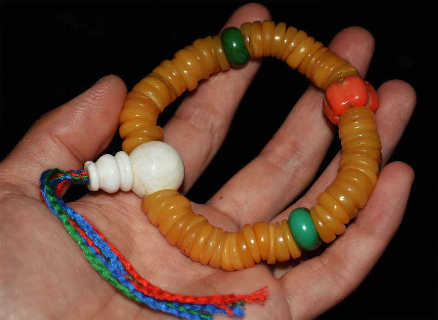 Real Himalayas Old Antique Kapala Bone Mala Prayer Beads Bracelet Rosary Tibetan Amulet Red Coral Turquoise 