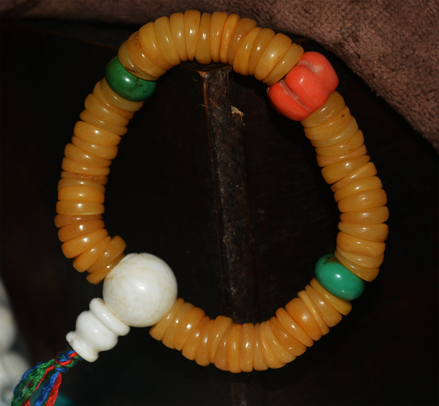 Real Himalayas Old Antique Kapala Bone Mala Prayer Beads Bracelet Rosary Tibetan Amulet Red Coral Turquoise 