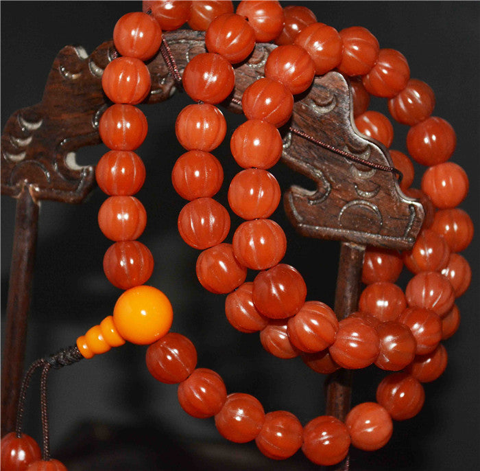 Real Himalayas Old Antique Red Agate Pema Raka Bracelet Mala Prayer Beads Melon Nanhong Carnelian Rosary Pumpkin Tibet