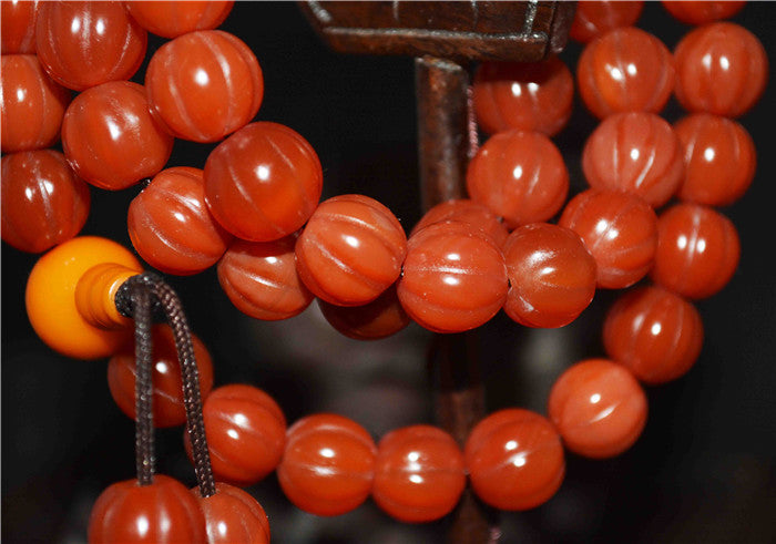 Real Himalayas Old Antique Red Agate Pema Raka Bracelet Mala Prayer Beads Melon Nanhong Carnelian Rosary Pumpkin Tibet