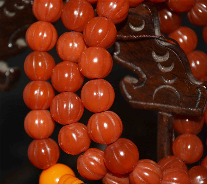 Real Himalayas Old Antique Red Agate Pema Raka Bracelet Mala Prayer Beads Melon Nanhong Carnelian Rosary Pumpkin Tibet