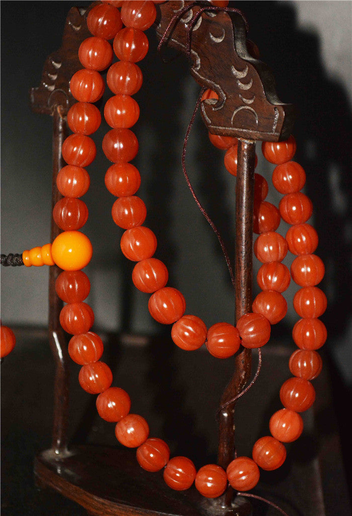 Real Himalayas Old Antique Red Agate Pema Raka Bracelet Mala Prayer Beads Melon Nanhong Carnelian Rosary Pumpkin Tibet